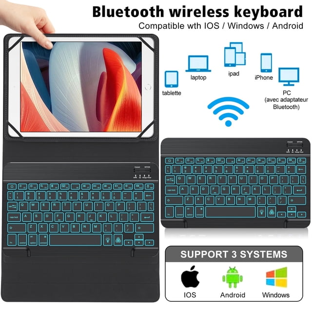 Graflsoa Universal Bluetooth Keyboard Case with Backlit Touchpad for 9-11 Inch Tablets, Compatible with iPad, Samsung Galaxy Tab, and More - Durable PU Leather & ABS Plastic Design