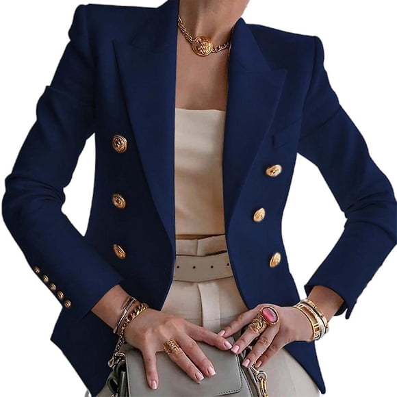 Women's Ladies Casual Long Sleeve Lapel Double-breasted Slim Work Office Blazer Jacket