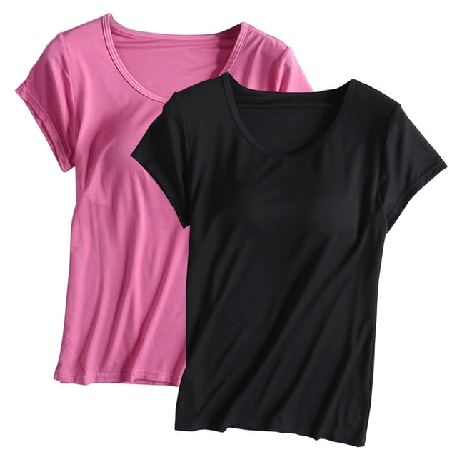 Birdeem Ensembles de Pyjama pour Femmes 2 Pcs T-Shirt Uni à Col Rond à Manches Courtes avec Bonnets Rembourrés Vêtements de Maison Pyjamas à Manches Courtes