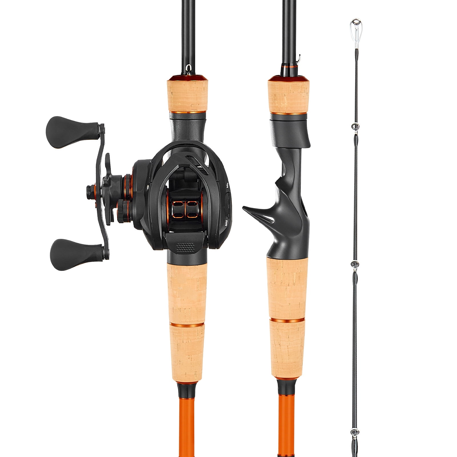 VEVOR Rod and Fishing Reel Combo, IM7 Carbon Fiber Baitcasting Rod and Reel Combo, Bass Fishing Pole with 6+1 BB System, 7.0:1 Gear Ratio, Cork Handle, Stainless Steel Guides with Ceramic Rings