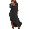 thumbnail image 1 of CEHVOM Robe Femme Mode Unie à Manches Longues avec Poches, Col Rabattu, Soldes, 1 of 8
