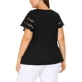 thumbnail image 3 of Agnes Orinda Women's Plus Size Tops Lace Panel Short Sleeves Spring Summer Solid Work Blouses 3X Black, 3 of 6