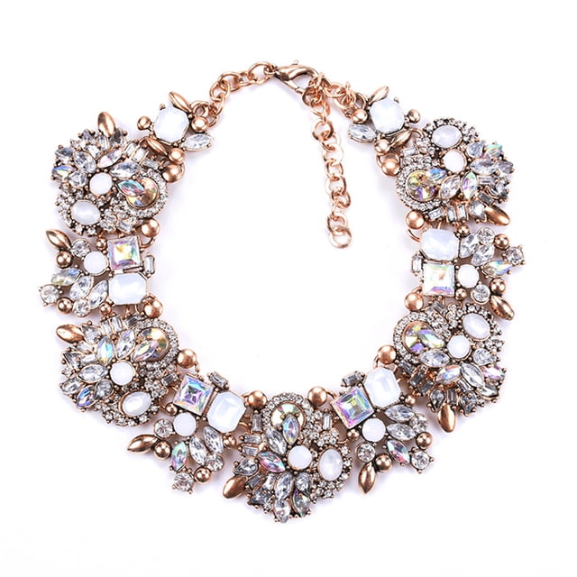 fastboy Rhinestone Bib Necklace Style With Sparkling Rhinestones Premium Alloy And Rhinestone White