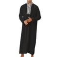 thumbnail image 1 of PEZHADA Ensemble de Robe Musulmane pour Homme Robe Arabe Mi-Longue Motif Broderie Manches Longues Col Montant Fermeture Éclair Robe Décontractée Noir, 1 of 5