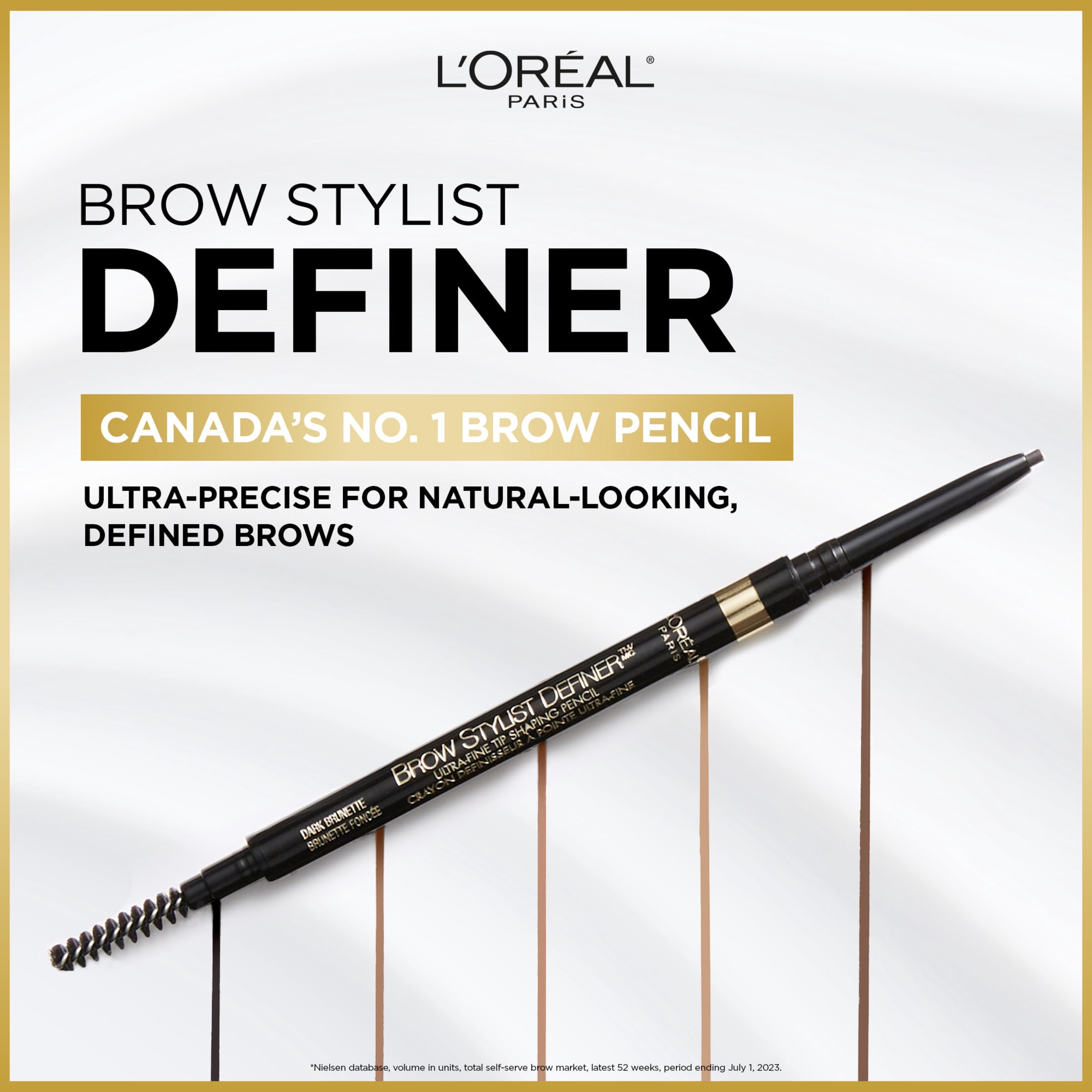 L’Oréal Paris Cosmétiques Crayon à Sourcils Brow Stylist Definer, Pointe ultra-fine de 0,5 mm pour des sourcils bien définis sans espaces, Brunette ,90 mg