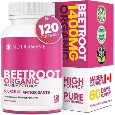 Nutrawave Organic Beetroot Capsules 1400Mg – Nitric Oxide Booster – Flavorless – 120 Count