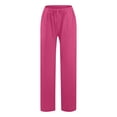 thumbnail image 4 of Dealovy Womens Cotton Linen Pants Elastic High Waisted Drawstring Wide Leg Solid Color Summer Lounge Trousers, 4 of 5