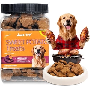 Just Try Dog Biscuits Sweet Potato Flavor, 15 oz – Gut Health Support, Healthy Training Treats, Crunchy Natural Dog Snacks