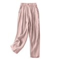 thumbnail image 1 of Sijiajgjfu Womens Cotton Linen Long Pants Pink L, 1 of 5