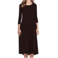 thumbnail image 2 of Pisexur Robe d'Automne pour Femme, Robe Maxi à Manches 3/4, Décontractée, à Cordon, Manches Mi-Longues, Taille Haute, Col Rond, Ample, Longue, avec Ceinture, 2 of 9