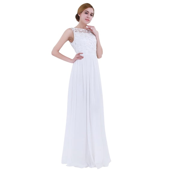 Miaeowve Women's Sleeveless Chiffon Bridesmaid Dress Elegant Lace Wedding Formal Long Evening Party Dress White 14