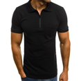 thumbnail image 2 of EIMELI Summer Solid Color Men Patch Pocket Zipper Turn Down Collar Short Sleeve T-Shirt, 2 of 7