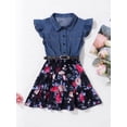 thumbnail image 4 of inlzdz Robe d'Été pour Filles Sans Manches Haut en Denim Imprimé Floral Tutu Princesse Robe Soleil Tenue Décontractée Bleu Marine 12, 4 of 7