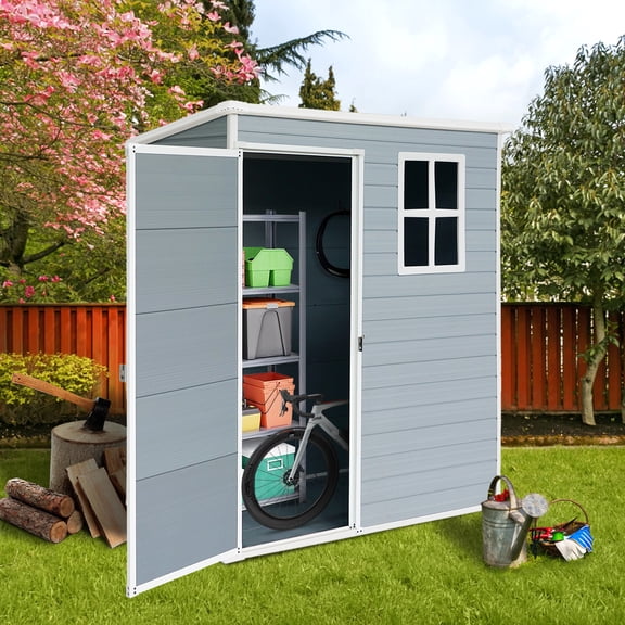 Remise de Rangement Extérieure en Résine 5 Pi x 3 Pi, Remises de Jardin en Plastique avec Plancher et Porte Verrouillable pour Cour Arrière, Pelouse, Gris