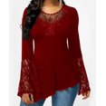 thumbnail image 1 of Women's Long-Sleeved Lace Stitching Shirts Round Neck Irregular Blouses Tops, 1 of 1