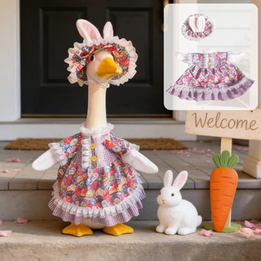 Easter Egg Porch Goose Outfits,Easter Bunny Goose Outfit Clothes for 23 High Cement for Spring Easter Holiday Outdoor Garden Yard Lawn Patio Statue Decor,Garden Duck Statue Dresses Holiday Decor