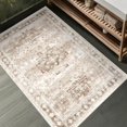 thumbnail image 2 of Washable Neutral Farmhouse Large Entryway Rug, 3x6 Area Rugs for Kitchen, Bedroom Beside Bed, Nursery Room, Boho Vintage Floral Non-Slip Throw Rug Low Pile Stain Resistant (3x6 Beige/Latte), 2 of 6