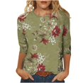 thumbnail image 2 of TIMIFIS Hauts pour Femmes Mi-Long Printemps Automne Imprimés Manches 3/4 Hauts Mode Grande Taille Col Ras du Cou T-Shirts Décontractés Blouses Chemises à Manches Longues pour Femmes Automne, 2 of 5