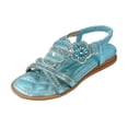 thumbnail image 1 of MIASHUI Girls Bohemian Beach Sandals Summer Rhinestone Shoes Elastic Ankle Strap Sandals,Blue,3.5-4 Years, 1 of 7