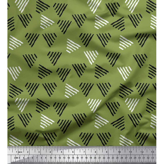 Soimoi Silk Fabric Triangle Block Print Fabric by The Yard 42 Inch Wide