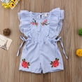 thumbnail image 2 of Combinaison Courte d'Été pour Bébé Fille à Manches Pétales, Taille Élastique, Imprimé Floral, Rayée, 2 of 7