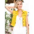 thumbnail image 4 of Womens Distressed Denim Button Up Sleeveless Crop Vest, Yellow, Mesium, 4 of 5