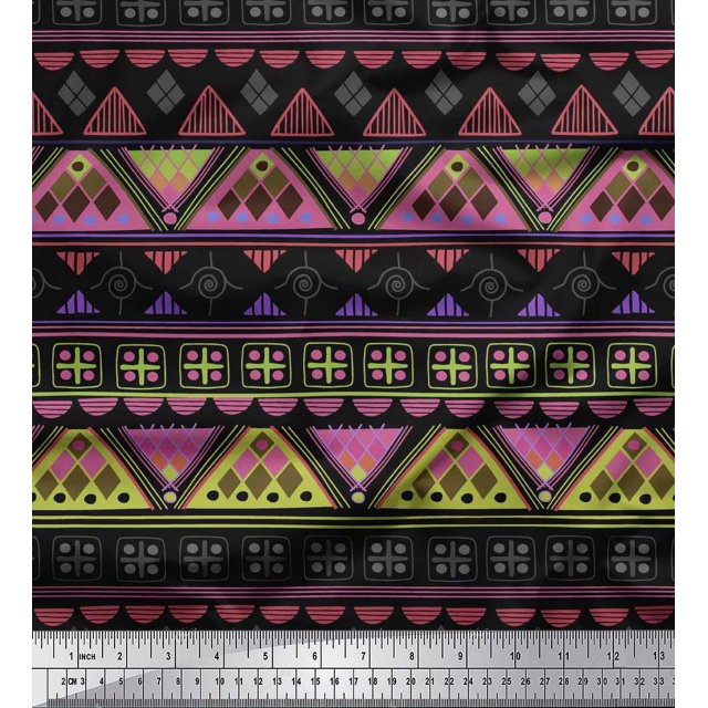 Soimoi Viscose Chiffon Fabric Aztec Geometric Print Fabric by The Yard 42 Inch Wide
