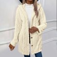 thumbnail image 4 of KIHOUT Womens Winter Long Sleeve Solid Fuzzy Fleece Open Front Button Hooded Cardigans Jacket Coats Outerwear, 4 of 9