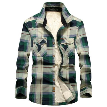 Meichang Men's Fleece Jackets Big and Tall Plaid Outwear Fall Button Down Shirt Jacket Modern Fit Long Sleeve Coat Jacket
