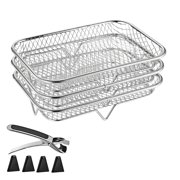 Cushteg 3 Layer Stackable Air Fryer Rack Set with Stainless Steel Mesh Baskets for Steamer and Oven, Space-Saving Design for Enhanced Air Circulation and Increased Cooking Capacity(Rectangular)