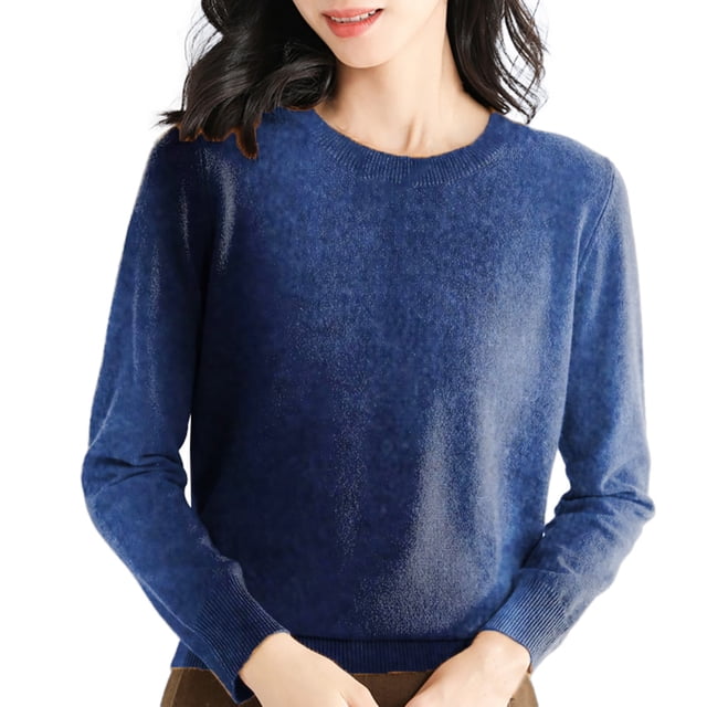 Duoif Chandails pour Femmes, Chandails pour Femmes à Col Rond Chandail pour Femmes à Manches Longues Chandail Doux à Enfiler pour Femmes Bleu Foncé TTG