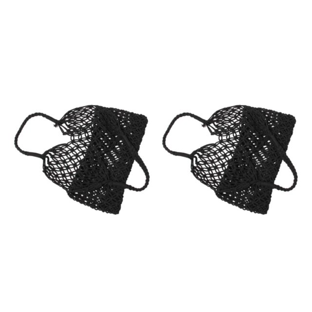 Decodeary Stay Organized And Fashionable With Reusable Shoulder Bag Wide Application Blended Straw Beach Bag black 2Set
