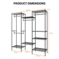 thumbnail image 3 of Heavy Duty Freestanding Clothes Rack – 4 Hanging Rods, 6 Shelves – Adjustable Large Capacity Portable Metal Garment Organizer for Bedroom, Closet – Max Load 890 lbs – 68.9"L x 15.7"W x 76.4"H – Black, 3 of 7