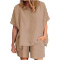 thumbnail image 1 of Ensembles Deux Pièces pour Femmes Décontractés Ensembles 2 Pcs pour Femmes Ensemble de Vêtements d'Été Femme Col Rond Sans Manches Hauts Pantalons Ensembles Style Pantalon Décontracté S_833 Survêtements pour Femmes Café TG, 1 of 7