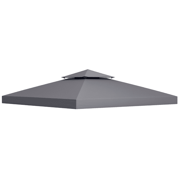 Outsunny 9.84' x 9.84' Square 2-Tier Gazebo Canopy Replacement Top Cover Outdoor Garden Sun Shade, Dark Grey