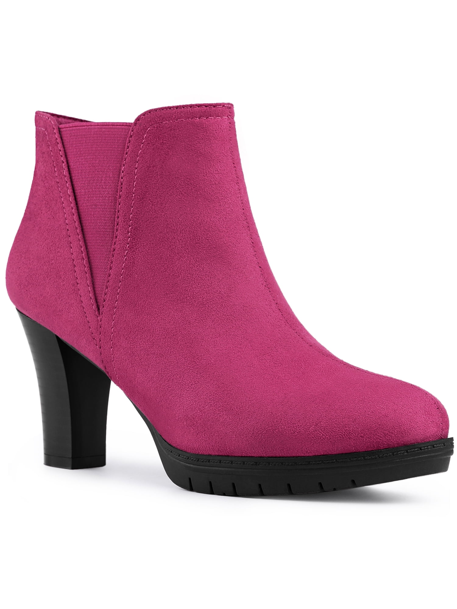 Unique Bargains Bottines Chelsea à Talon Bloc à Bout Rond pour Femme Rose Vif (Taille 8)