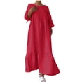 thumbnail image 1 of cfhntfmh Robes Grande Taille pour Femmes Confortables en Coton et Lin à Col Rond Robe Décontractée d'Automne Bordure avant Fluide à Manches Longues Robe Maxi, 1 of 6