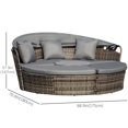 thumbnail image 3 of Outsunny Chaise Longue de Patio avec Canapé-Lit Rond Coussiné 4 Pcs Gris, 3 of 10