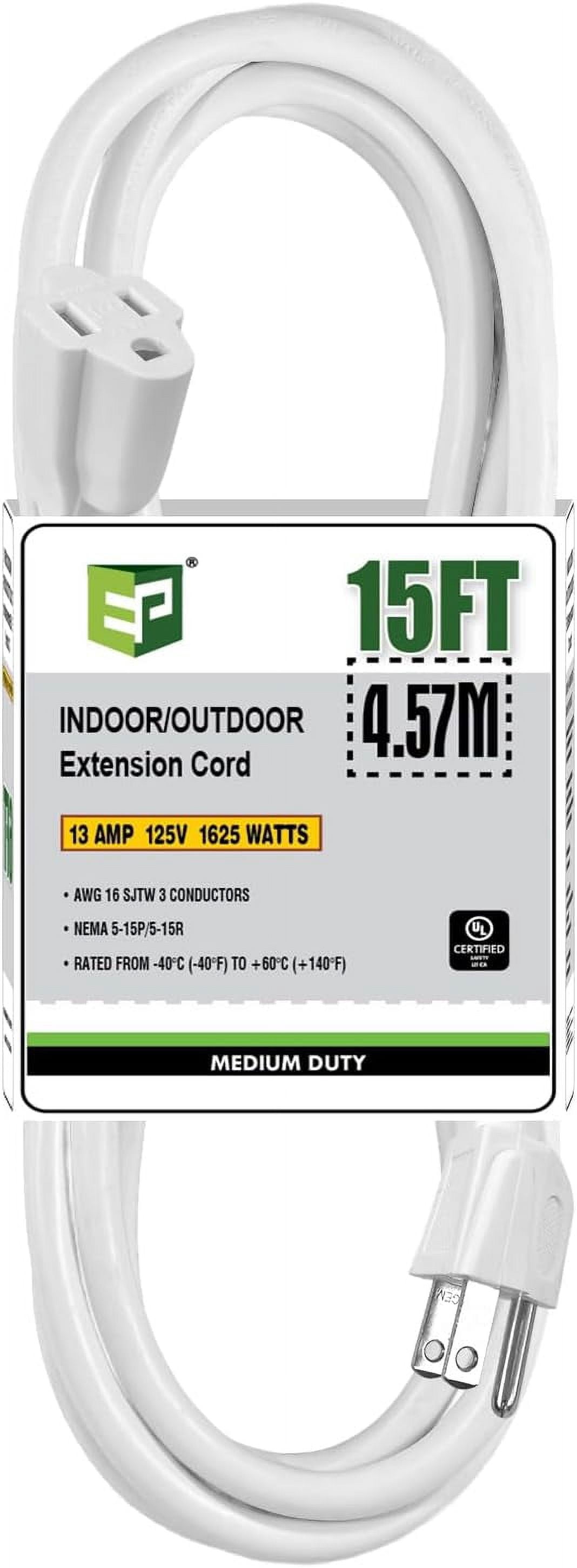 EP 15 FT Black Outdoor Extension Cord, 16/3 SJTW Heavy Duty Waterproof, 3 Prong Grounded Plug, 13A 1625W 16AWG, Cold-Resistant Flexible Power Cable for Garden, Home, Christmas Lights, UL Listed