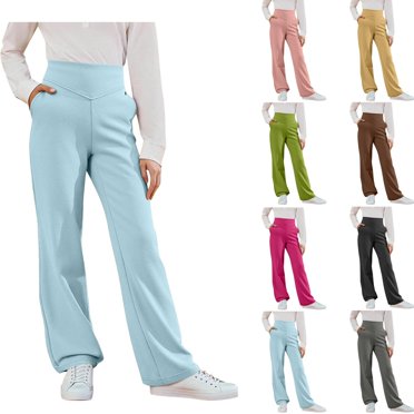 QIUOMBBP School Outfits for Boys Girls Pull-on Flare Pants Casual Elastic Waist Bell Bottom Athletic Leggings with Side Pockets, Gray, 12 Years