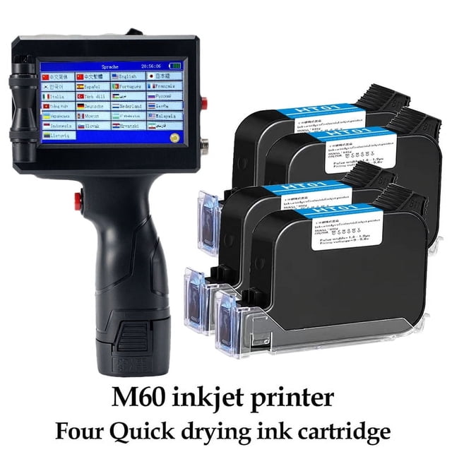 12.7mm Handheld Inkjet Printer, Portable Label Lot QR Code Packaging Bag Plastic Bottle Printer, Fast Drying Ink ,Multi-Format Printing