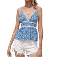 thumbnail image 1 of Femmes Imprimé Floral Sangle Sans Manches V Cou Crochet Garniture Cami Top, 1 of 7