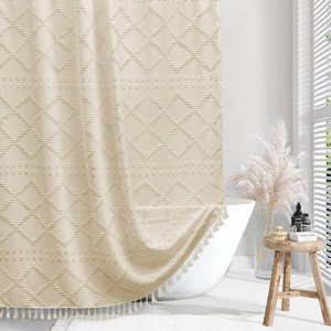 SuxuMhao Linge de douche Rideau - Rideau de douche imperméable lavable avec lin, rideau de douche Boho, lin de douche beige, W60"*H72" 1 Rideau de pièce pour salle de bains, Rideaux de douche durables, Style 7