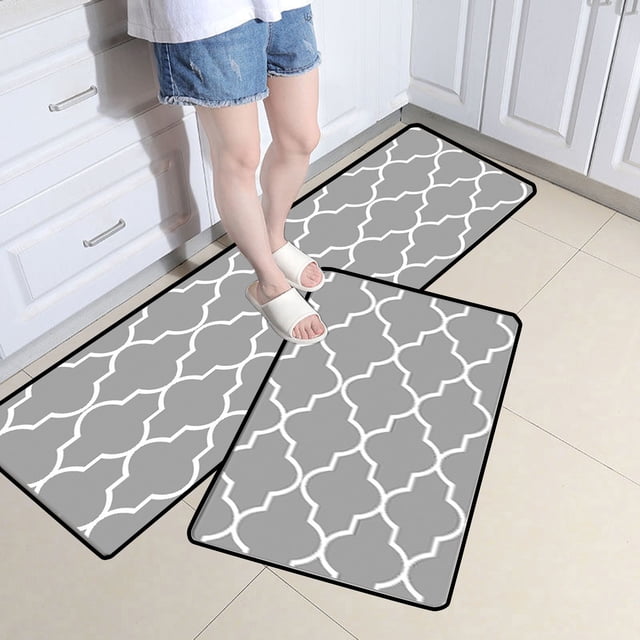 Fwttom Kitchen Mat, 2Pcs Kitchen Rugs, Cushioned Kitchen Mats for Floor, Non-Slip Standing Desk Mat, Waterproofing Kitchen Rug Set for Kitchen, Floor, Office