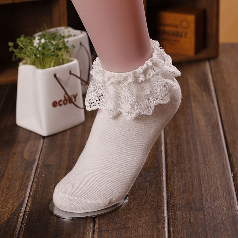AWZXDE Women Lace Frill Trim Ankle Socks short socks for women Ruffle Edge Solid Color Cotton Cute Casual Daily