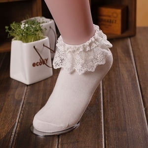 AWZXDE Women Lace Frill Trim Ankle Socks short socks for women Ruffle Edge Solid Color Cotton Cute Casual Daily