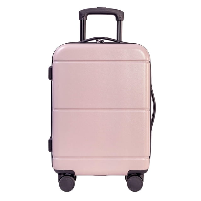 Valise Rigide de Cabine 20 Pouces Rose Pâle avec Coque ABS/PC durable, Poignée Télescopique Noire Verrouillable, Poignée à Prise Latérale et Quatre Roues Pivotantes 360° Fluides pour une Mobilité de Voyage Sans Effort et un Emballage Organisé.