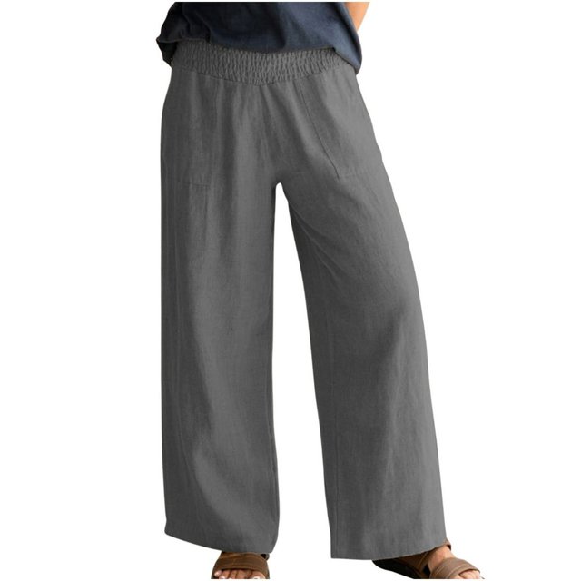 Pantalons en Coton et Lin pour Femmes Large Large Taille avec Poches