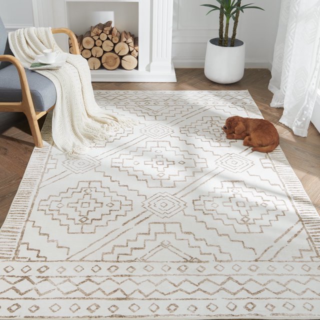 Rugking 5X7 Moroccan Area Rug In Home Taupe Modern Geometric Mat Contemporary Soft Thin Rug Indoor Door Mat Non Slip Carpet Kitchen Bedroom Dining Room