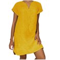 thumbnail image 2 of HKEJIAOI Robe Femme Femme Manches Courtes Col en V Décontractée Chaude Vacances Couleur Unie Mini Robe Droite Économies Liquidation Jaune, 2 of 8